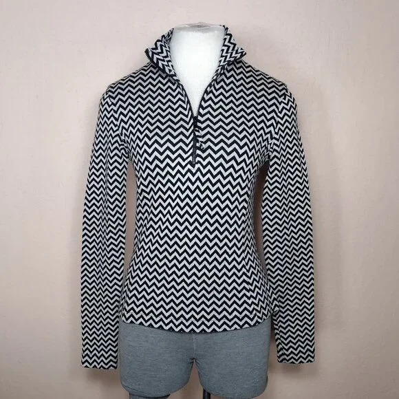 Black & White Long Sleeve Quarter Zip Mock Neck - Picture 2 of 16